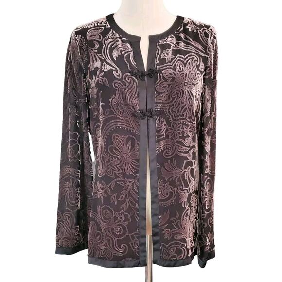 Laura Ashley Black Gray Velvet Burnout Paisley Evening Cardigan Small - Picture 1 of 10